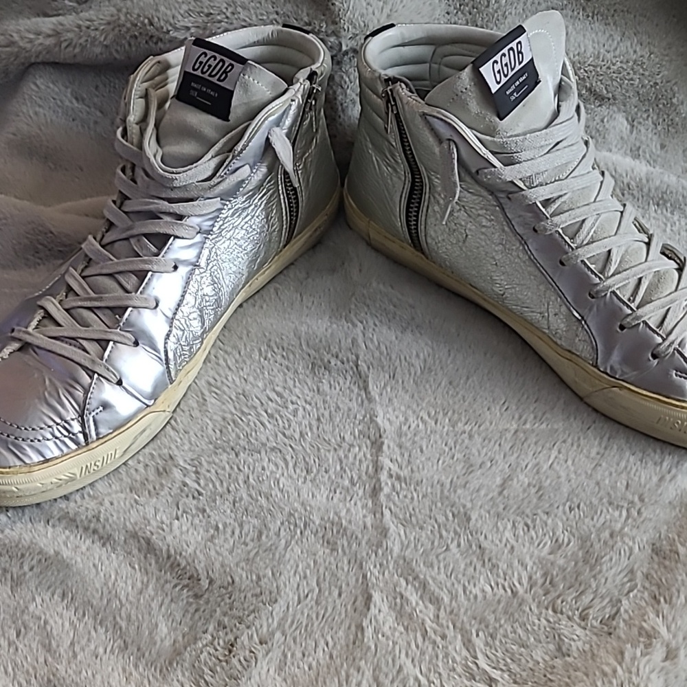 Golden Goose Slide Archive Silver Red Star Mens 12 / 45 - Picture 9 of 11